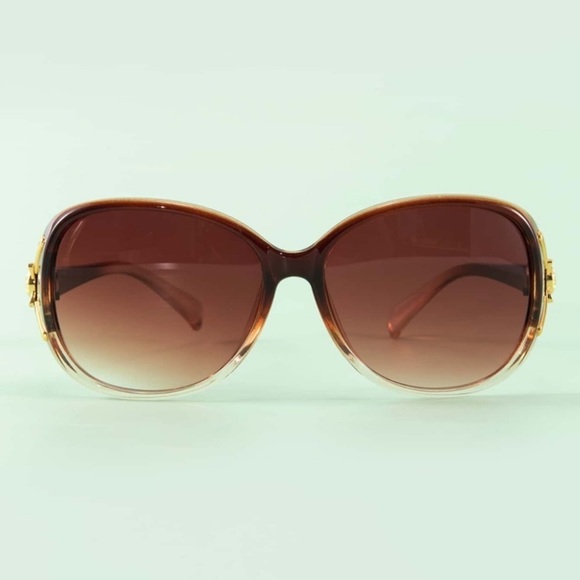 Brown & Gold Ombre Oversized Polarized Sunglasses New with Case